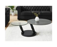 Tavolino con piano girevole in Ceramica effetto marmo e Vetro temperato Nero - JOLINE