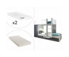 Letto a castello cassetto scomparsa Armadio integrato 3x90x190cm Abete Antracite e Bianco+Materasso - ANTONIO