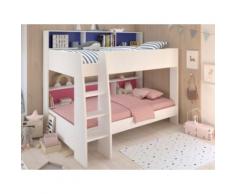 Letto a castello con ripiani e fondo reversibile blu o rosa 2 x 90 x 200 cm - LENNY