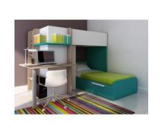 Letto a castello con scrivania integrata 2 x 90 x 190 cm in Pino bianco e turchese - SAMUEL