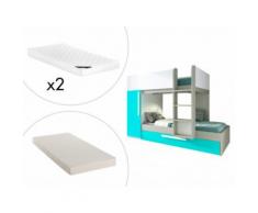 Letto a castello con cassetto a scomparsa 3x90x190cm + Materasso con Armadio Abete Turchese e Bianco - ANTONIO