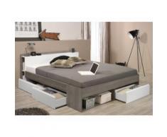 Letto matrimoniale alla francese con scomparti modulare 140 x 190 cm o 140 x 200 cm Tortora e bianco - DEBAR