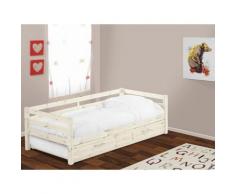 Letto singolo con letto estraibile 90 x 190 cm in Pino massello sbiancato - AEDAN