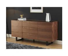 Credenza con 2 ante e 3 cassetti in MDF, Ceramica e Metallo Noce - AZIMA