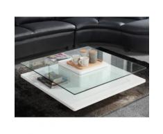 Tavolino quadrato in Vetro temperato e base in MDF bianco - ISANIA