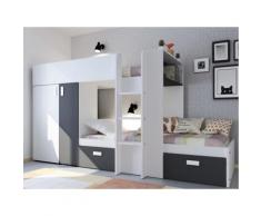 Letto a castello con armadio integrato 2 x 90 x 190 cm Bianco e nero - JULIEN