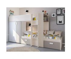 Letto a castello con armadio integrato 2 x 90 x 190 cm Bianco e tortora - JULIEN