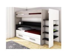Letto a castello con scomparti, letto e scrivania scorrevoli 90 x 190 o 200 cm in Pino grigio, bianco e antracite - DAVID