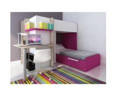 Letto a castello con scrivania integrata 2 x 90 x 190 cm in Pino bianco e rosa - SAMUEL