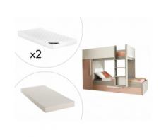 Letto a castello cassetto a scomparsa Armadio integrato 3x90x190 cm Abete Rosa e Bianco + Materasso - ANTONIO