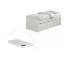 Letto a scomparsa con 3 cassetti 90 x 190 cm in MDF e Abete Bianco + Materasso - TITOUAN