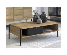 Tavolino con cassetto e 2 nicchie Quercia e nero stile industriale - MEMPHIS