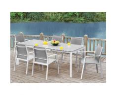 Sala da pranzo da giardino PALAOS in alluminio - Tavolo allungabile 140/200 cm + 6 poltrone - Grigio