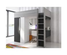 Letto a soppalco con armadio e scrivania 90 x 200 cm Antracite e Bianco - NICOLAS