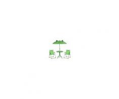 Outsunny Set Tavolo da Giardino con 2 Sedie Pieghevoli e Ombrellone per Bambini Rana