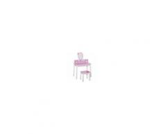 HOMCOM Set Tavolo Toeletta Specchio e Sgabello in Legno per Bambini Rosa