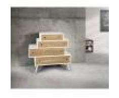 Cassettiera Cm. 110x45 H. 95 Con Cassetti Sfalsati In Abete Massiccio Bicolore Con Finitura Spazzolata