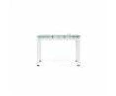 Tavolo Cm. 110x70 Allungabile Con Piano In Vetro Trasparente Temperato E Struttura In Metallo Bianco