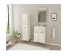 Caesaroo Mobile bagno a terra 55 cm Ambra in legno Rovere Bianco con Lavabo in ceramica Con specchio e lampada LED - 55 cm - Rovere Bianco