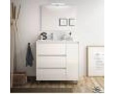 Caesaroo Mobile bagno a terra 85 cm in legno laccato Bianco lucido con lavabo in porcellana Con colonna, specchio e lampada LED