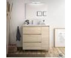 Caesaroo Mobile bagno a terra 85 cm in legno marrone Caledonia con lavabo in porcellana Con specchio e lampada LED