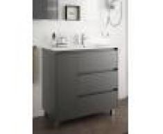 Caesaroo Mobile bagno a terra 85 cm in legno grigio opaco con lavabo vasca destra Con specchio e lampada LED