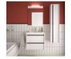Caesaroo Mobile bagno sospeso 60 cm Nevada in legno Bianco lucido con lavabo in porcellana 60 cm - Con colonna, specchio e lampada LED