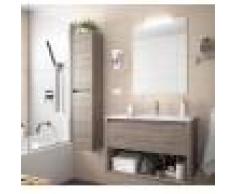 Caesaroo Mobile bagno sospeso 100 cm in legno Rovere eternity con un cassetto ed un vano Con specchio e lampada LED - 100 cm