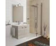 Caesaroo Mobile bagno sospeso 60 cm Holly in legno Rovere Grigio con Lavabo in ceramica 60 cm - Con specchio e lampada LED - Rovere Grigio