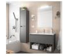 Caesaroo Mobile bagno sospeso 100 cm in legno grigio opaco con un cassetto ed un vano Con colonna, specchio e lampada LED - 100 cm