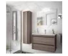 Caesaroo Mobile bagno sospeso 80 cm Nevada in legno Rovere eternity con lavabo in porcellana 80 cm - Con colonna, specchio e lampada LED