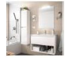 Caesaroo Mobile bagno sospeso 100 cm in legno Bianco lucido con un cassetto ed un vano Con specchio e lampada LED - 100 cm