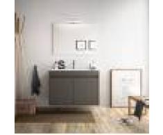 Caesaroo Mobile bagno sospeso 80 cm in legno grigio opaco con due ante Con specchio e lampada LED