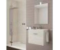 Caesaroo Mobile bagno sospeso 60 cm Holly in legno Rovere Bianco con un cassettone e Lavabo in ceramica 60 cm - Con specchio e lampada LED - Rovere Bianco