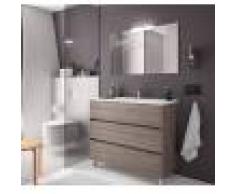 Caesaroo Mobile bagno a terra 100 cm in legno Rovere eternity con lavabo in porcellana 100 cm - Con colonna, specchio e lampada LED