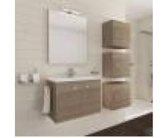 Caesaroo Mobile bagno sospeso 60 cm Holly in legno Rovere Fumo con Lavabo in ceramica 60 cm - Con specchio e lampada LED - Rovere Fumo