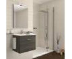 Caesaroo Mobile bagno sospeso 60 cm Holly in legno Rovere Scuro con un cassettone e Lavabo in ceramica Rovere scuro - 60 cm - Con specchio e lampada LED