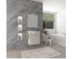 Caesaroo Mobile bagno sospeso 55 cm Holly in legno Rovere Bianco con un cassettone e Lavabo in ceramica Con specchio e lampada LED - 55 cm - Rovere Bianco