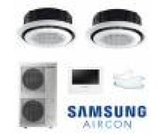 Samsung Climatizzatore Condizionatore Inverter Samsung Twin Commerciale Dual Cassetta 360° 36000+36000 Con Ac200kxa E Comando A Filo E Pannello Circolare