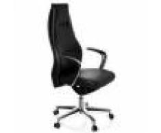 Hjh Poltrona per ufficio FREMONDO, design alta gamma in vera pelle, schienale alto, base in alluminio levigato, nero