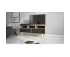 Caesaroo Mobile soggiorno porta Tv 147 cm Nero opaco e Rovere con due ante scorrevoli e tre vani Nero e Rovere
