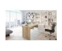 Caesaroo Scrivania da ufficio 145x108 cm Bianco opaco e Rovere Canadese con tre cassetti Colore