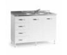 Caesaroo Base sottolavello cucina 120x50xH85 in legno con cassettiera e lavello a doppia vasca Bianco