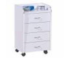 Caesaroo Cassettiera 65 cm Bianco opaco con 4 cassetti e ruote Bianco