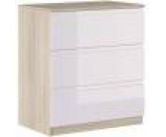 Caesaroo Cassettiera 87 cm Bianco lucido e Rovere con 3 cassetti serie Oslo Rovere e Bianco