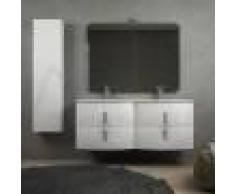 BH Mobile bagno doppio lavabo 140 cm bianco lucido sospeso con chiusure soft close specchio applique LED e colonna