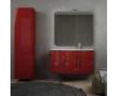 BH Mobile bagno sospeso moderno ad onda rosso lucido 105 cm con chiusure soft close colonna 170 cm specchio e lampada LED (versione destra)