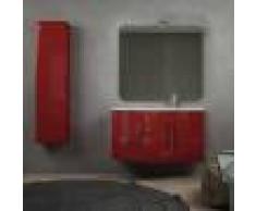 BH Mobile bagno rosso lucido sospeso onda 105 cm con colonna cassettoni soft close specchio e lampada LED (versione destra)