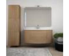 BH Mobile da bagno rovere tabacco sospeso 120 cm con specchiera applique LED cassettoni soft close e colonna 170 cm