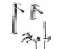 Jacuzzi Set miscelatori lavabo alto + bidet + gruppo vasca rubinetteria Glint ottone cromato con PILETTA DI SCARICO INCLUSA